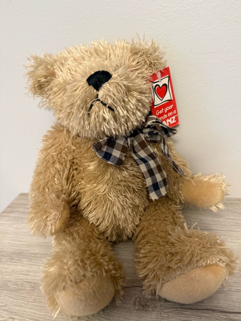 GANZ MACARTHUR THE BROWN TEDDY BEAR W/ PLAID BOW